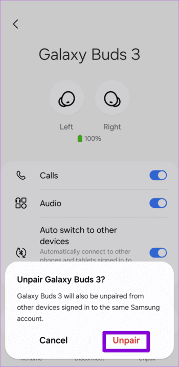 Confirm-Unpair-Galaxy-Buds-3-From-Android-500x1024-1 كيفية إصلاح مشاكل مزامنة الصوت على Samsung Galaxy Buds 3