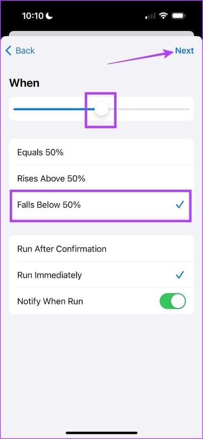 Falls-Below-50 أفضل 10 أفكار للأتمتة Automation على iPhone وكيفية إنشائها