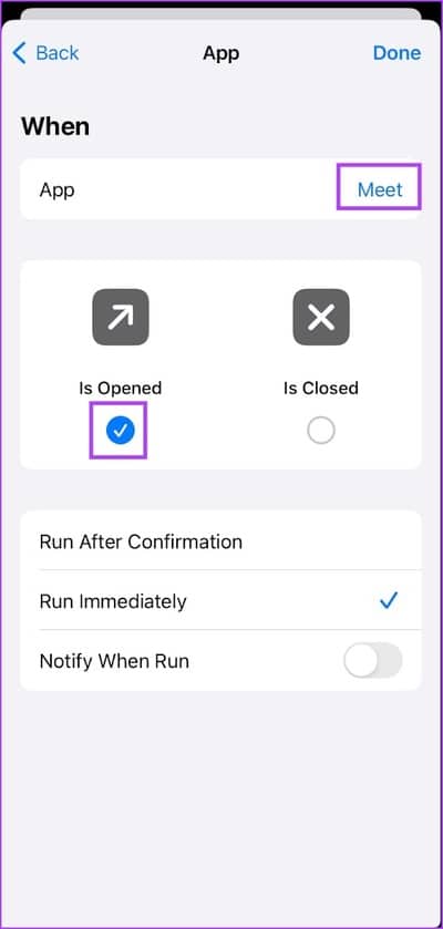 When-Meet-is-Opened أفضل 10 أفكار للأتمتة Automation على iPhone وكيفية إنشائها