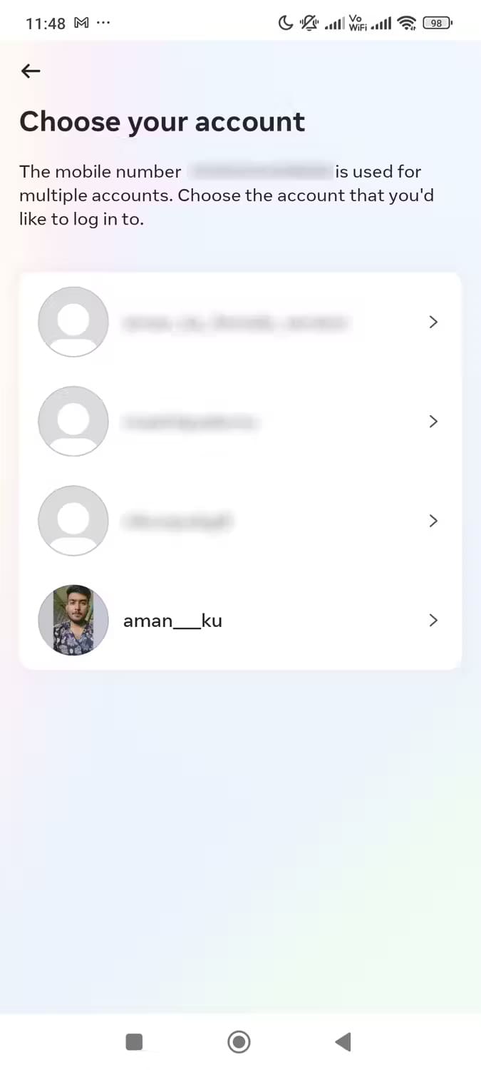 choose-your-account-screen-in-instagram-app كيفية استعادة كلمة المرور المنسية لحسابك على Instagram