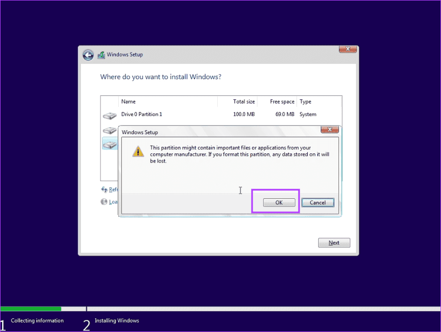 format-the-drive-before-windows-installation 4 طرق لإصلاح رمز الخطأ 0x80070570 في نظام التشغيل Windows