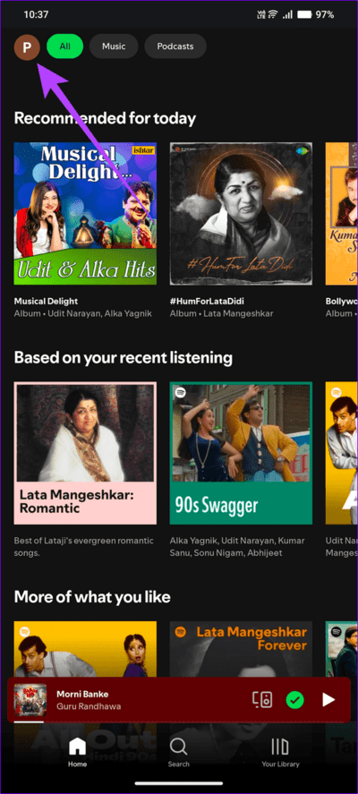 1-select-profile-icon كيفية جعل Spotify يستخدم بيانات جوال أقل