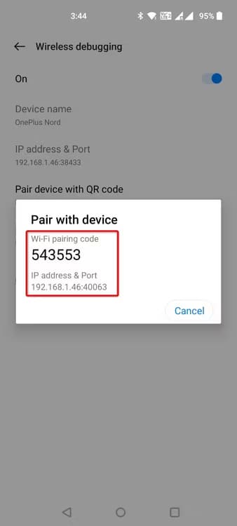 10-android-wireless-adb-pair-codes تمكين واستخدام ADB اللاسلكي على هاتف Android بسهولة