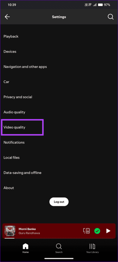 10-select-video-quality كيفية جعل Spotify يستخدم بيانات جوال أقل