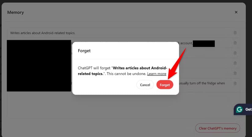 12-chatgpt-desktop-confirm-remove-select-memory تعطيل ذاكرة ChatGPT وكيفية حذف البيانات المحفوظة