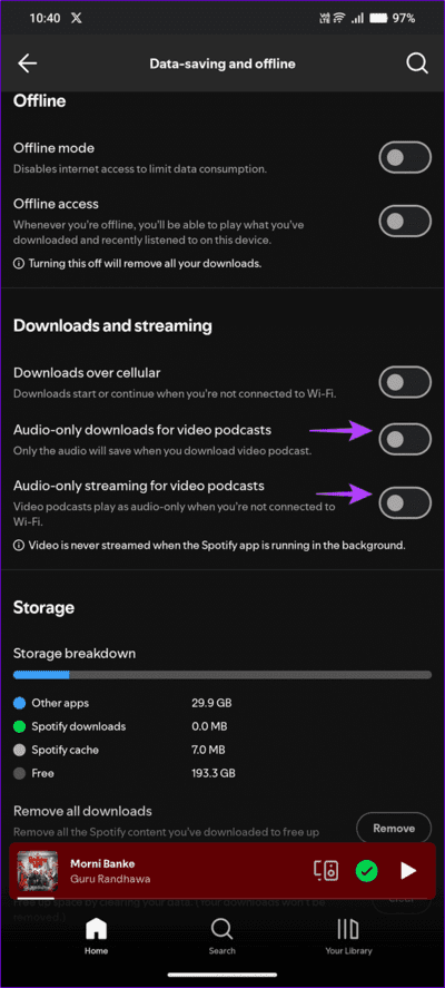 13-enable-audio-only-for-podcasts كيفية جعل Spotify يستخدم بيانات جوال أقل
