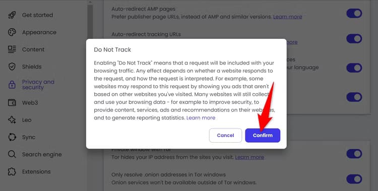 16-brave-desktop-confirm-do-not-track طرق تفعيل خاصية عدم التتبع في متصفحات الويب لضمان خصوصيتك