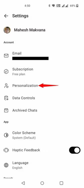 26-chatgpt-mobile-personalization-3 تعطيل ذاكرة ChatGPT وكيفية حذف البيانات المحفوظة