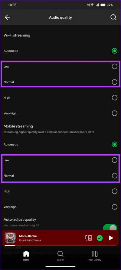 8-lower-audio-quality كيفية جعل Spotify يستخدم بيانات جوال أقل