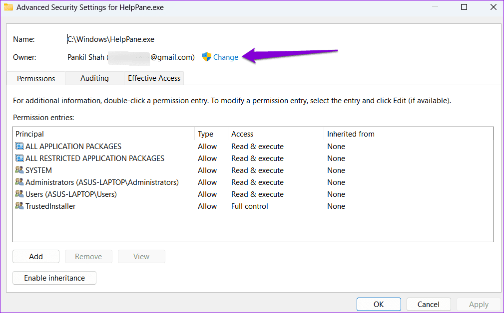 Change-HelpPane-Ownership 3 إصلاحات لمشكلة "كيفية الحصول على المساعدة في Windows" تظهر باستمرار