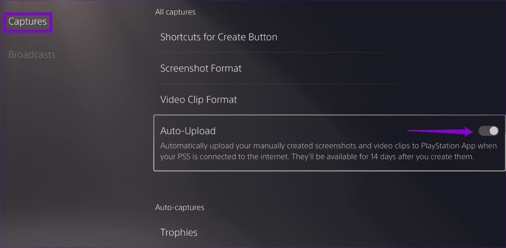 Enable-Auto-Uplaod-for-PS5-Game-Captures-1024x502-1 3 إصلاحات لمشكلة عدم تحميل لقطات PlayStation 5 إلى تطبيق PS
