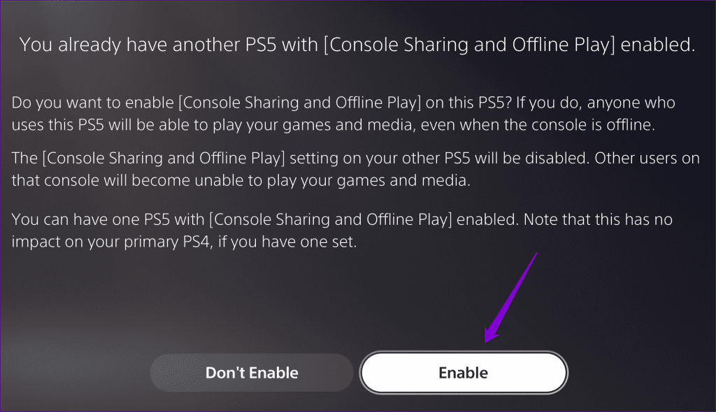 Enable-Console-Sharing-and-Offline-Play-on-PS5-1024x590-1 3 إصلاحات لمشكلة عدم تحميل لقطات PlayStation 5 إلى تطبيق PS