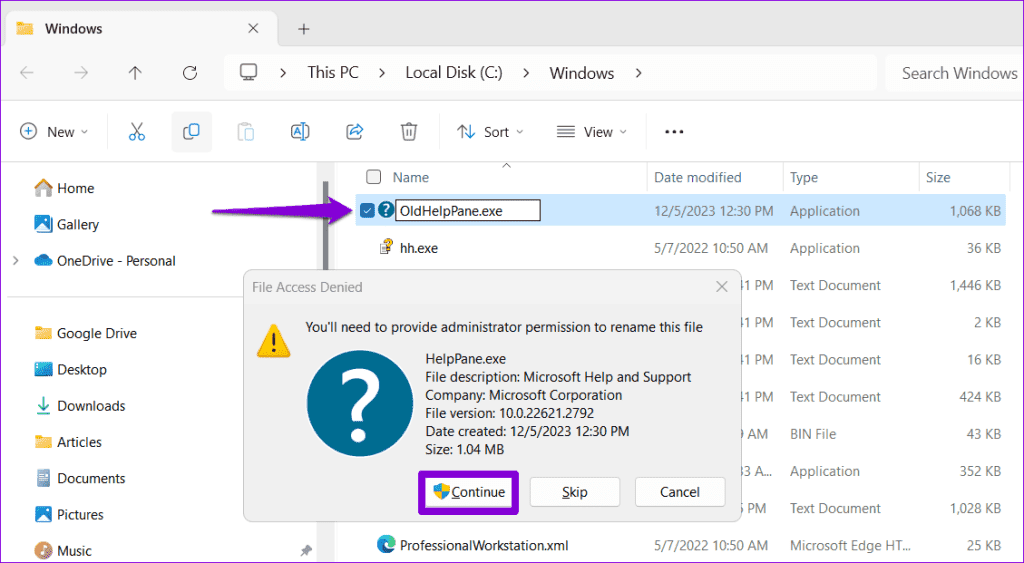 Rename-HelpPane-File-1024x563-1 3 إصلاحات لمشكلة "كيفية الحصول على المساعدة في Windows" تظهر باستمرار