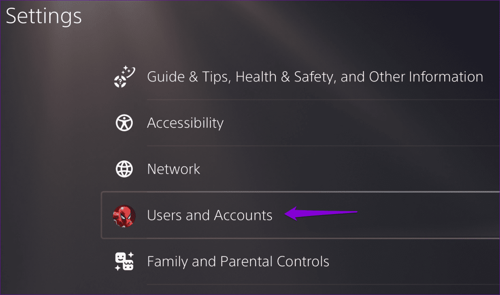 Users-and-Accounts-Settings-on-PS5-1024x605-1 3 إصلاحات لمشكلة عدم تحميل لقطات PlayStation 5 إلى تطبيق PS