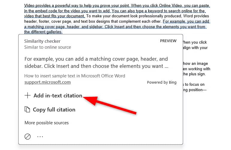 adding-citation-of-the-plagarised-text-in-microsoft-word-editor كيفية استخدام Microsoft Word للتحقق من الانتحال بشكل فعال