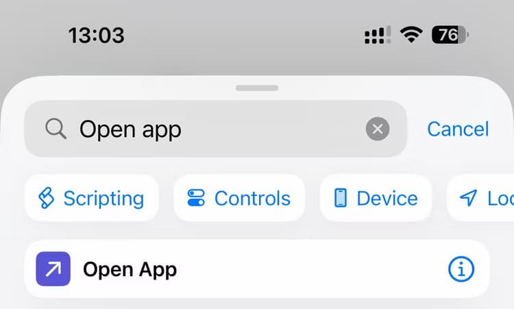 apple-ios-18-shortcuts-app-search-open-app-action-annotation اكتشف كيفية إخفاء أسماء التطبيقات على شاشة iPhone الرئيسية بكل سهولة