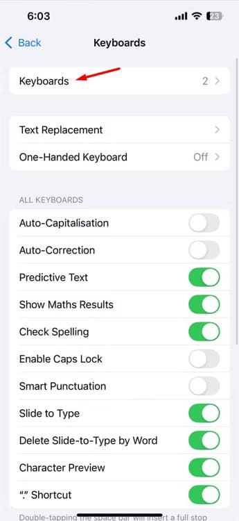 keyboards-option-in-the-keyboards-settings اكتشف الميزات المخفية في iOS 18 التي ستغير تجربتك