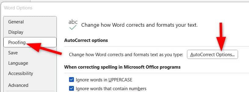 navigating-to-autocorrect-options-of-microsoft-word اكتشف الميزات المخفية التي تجعل استخدام Microsoft Word أسهل وأكثر فعالية