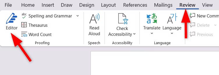 navigating-to-the-editor-option كيفية استخدام Microsoft Word للتحقق من الانتحال بشكل فعال
