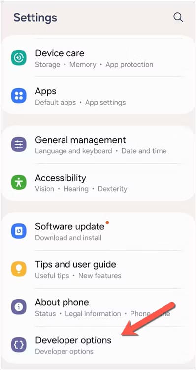 samsung-settings-open-dev-options أفضل الطرق لتعزيز اتصال Wi-Fi على هواتف Samsung Galaxy