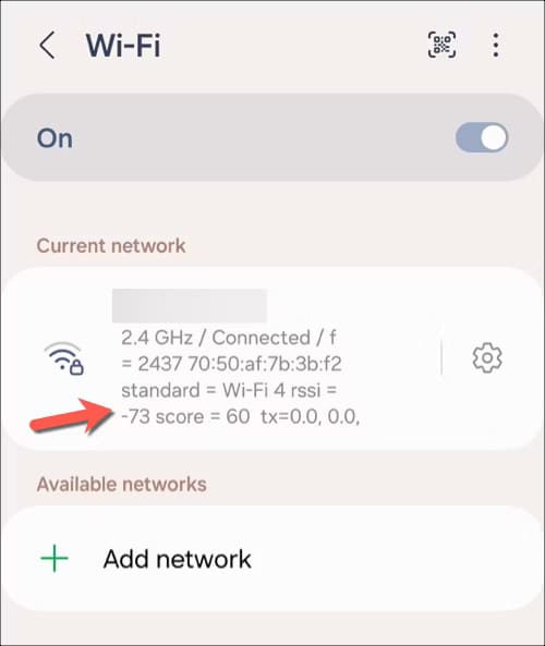 samsung-wifi-example-rssi-displayed أفضل الطرق لتعزيز اتصال Wi-Fi على هواتف Samsung Galaxy