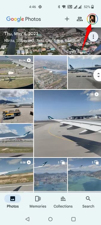 1-google-photos-profile-menu أسهل طريقة لحفظ الصور والفيديوهات على Google Photos من هاتف Android