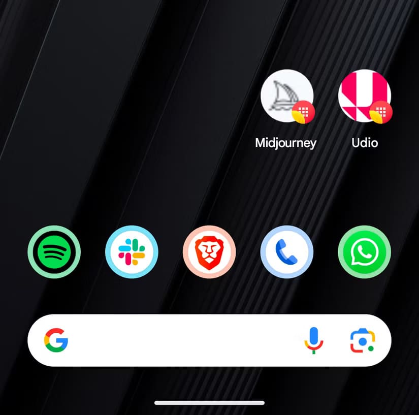 1-midjourney-and-udio-as-apps-on-android-home-screen خطوات بسيطة لتحويل موقع الويب إلى تطبيق Android سهل الاستخدام