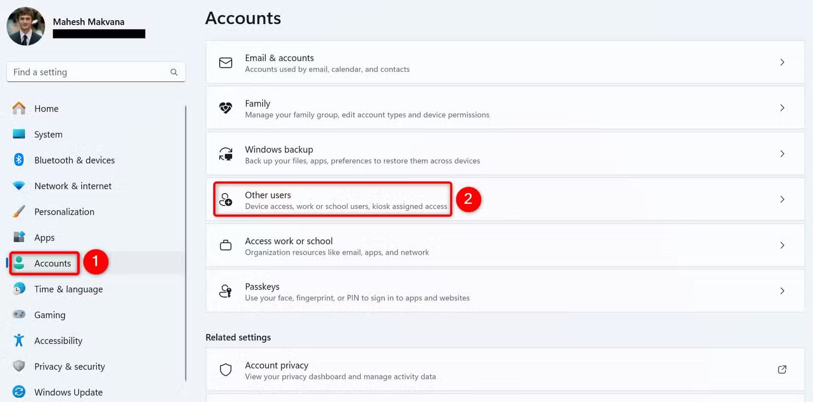 1-windows-11-settings-other-users طرق سهلة لعرض جميع حسابات المستخدمين على Windows 11