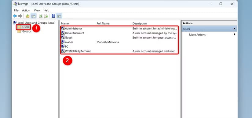 10-lusrmgr-user-list طرق سهلة لعرض جميع حسابات المستخدمين على Windows 11