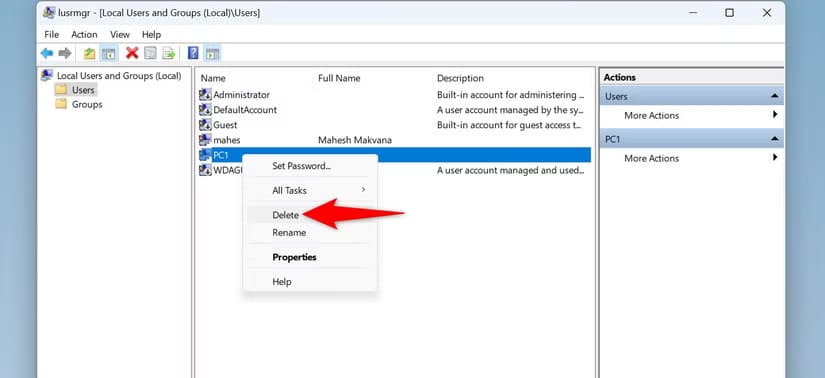 11-lusrmgr-delete-account طرق سهلة لعرض جميع حسابات المستخدمين على Windows 11