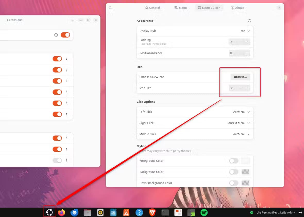 15e-arcmenu-menu-button-settings خطوات بسيطة لتحويل مظهر Ubuntu إلى Windows 11 بسهولة
