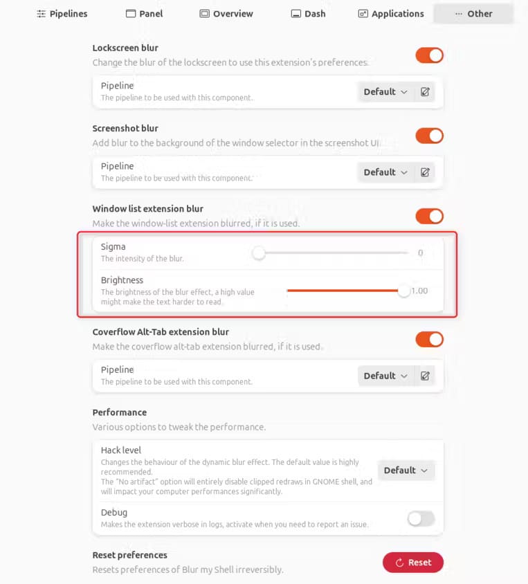 16c-blur-my-shell-other-settings خطوات بسيطة لتحويل مظهر Ubuntu إلى Windows 11 بسهولة
