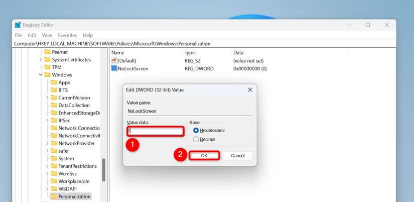 18-regedit-disable-lock-screen كيفية منع Windows 11 أو Windows 10 من قفل نفسه