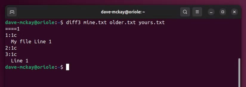 2-5 شرح طريقة استخدام diff3 لدمج الملفات في Linux بسهولة