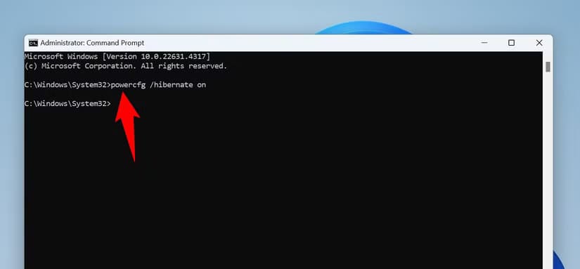 2-enable-hibernation-cmd طريقة تفعيل وضع السبات في Windows 11 لتحسين كفاءة الطاقة