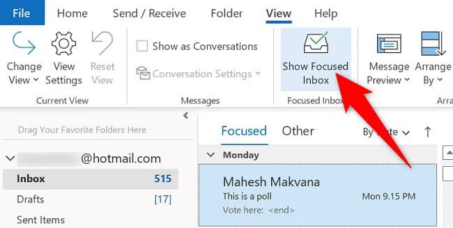 2-outlook-desktop-hide-focused-inbox أفضل الطرق لتنظيم صندوق الوارد في Outlook لتحقيق كفاءة أعلى