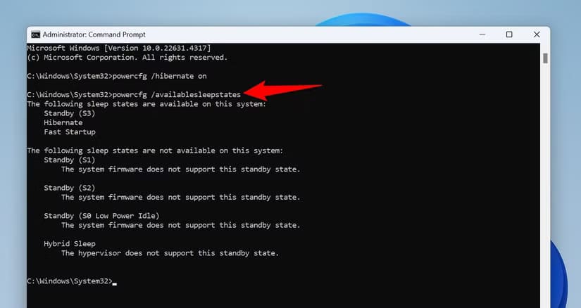 3-verify-hibernation-cmd طريقة تفعيل وضع السبات في Windows 11 لتحسين كفاءة الطاقة