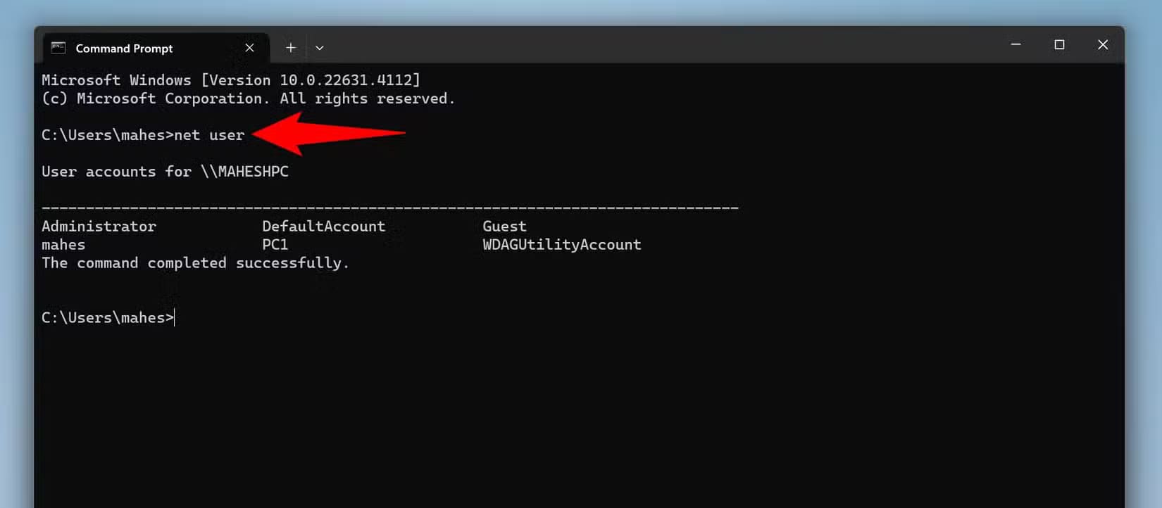 4-cmd-user-list طرق سهلة لعرض جميع حسابات المستخدمين على Windows 11