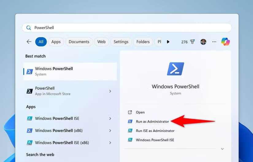 4-open-powershell-as-admin طريقة تفعيل وضع السبات في Windows 11 لتحسين كفاءة الطاقة