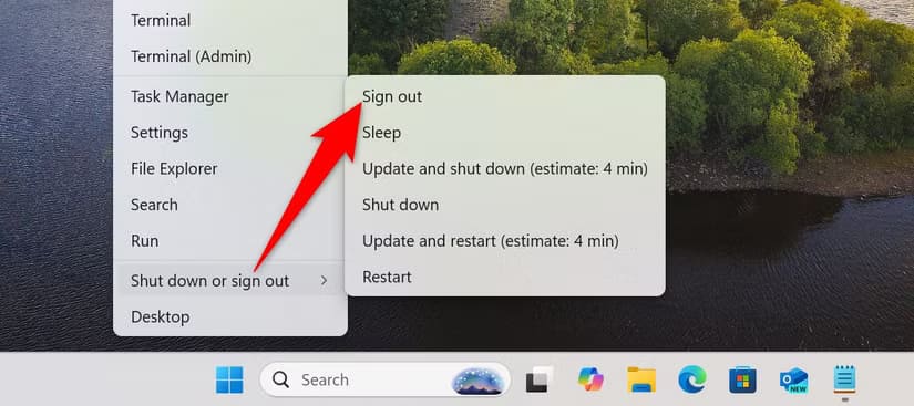 4-power-user-menu-log-out طرق سريعة لتسجيل الخروج من حسابك على Windows 11 بسهولة