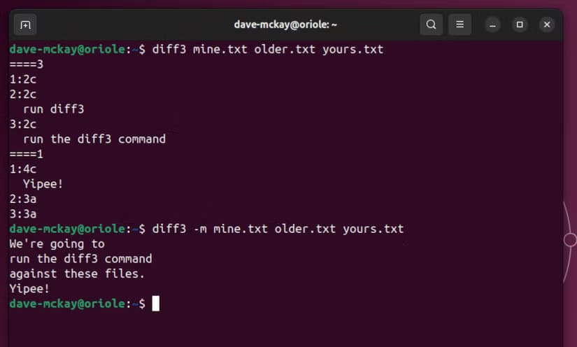 6-4 شرح طريقة استخدام diff3 لدمج الملفات في Linux بسهولة