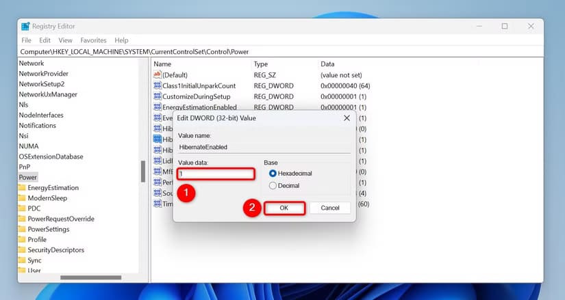 7-activate-hibernation-registry-editor طريقة تفعيل وضع السبات في Windows 11 لتحسين كفاءة الطاقة