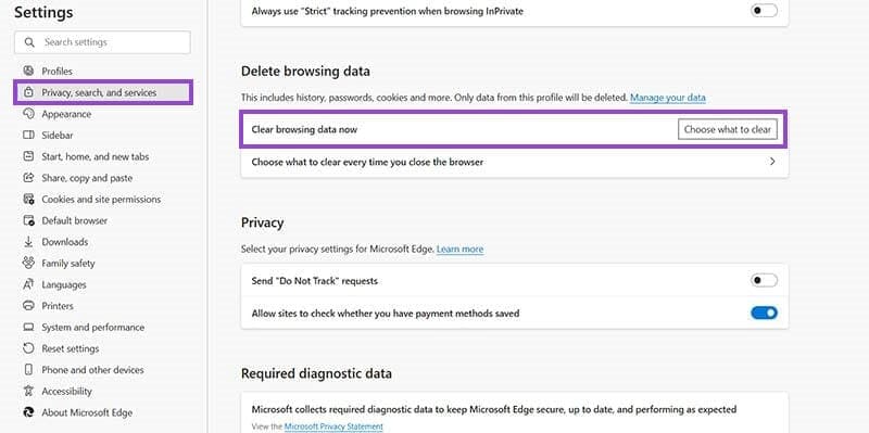 Clear-the-Cache-2 أفضل الحلول لإصلاح مشكلة الاتصال في Microsoft Edge