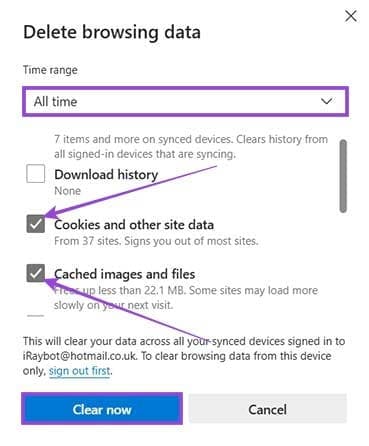 Clear-the-Cache-3 أفضل الحلول لإصلاح مشكلة الاتصال في Microsoft Edge