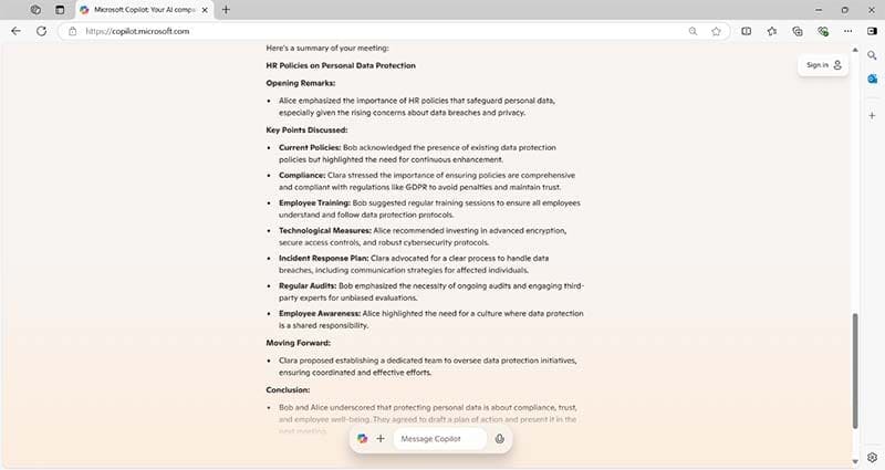 Using-the-Copilot-Website-to-Summarize-a-Meeting-Transcript-4 أفضل طريقة لتلخيص الاجتماعات باستخدام Copilot