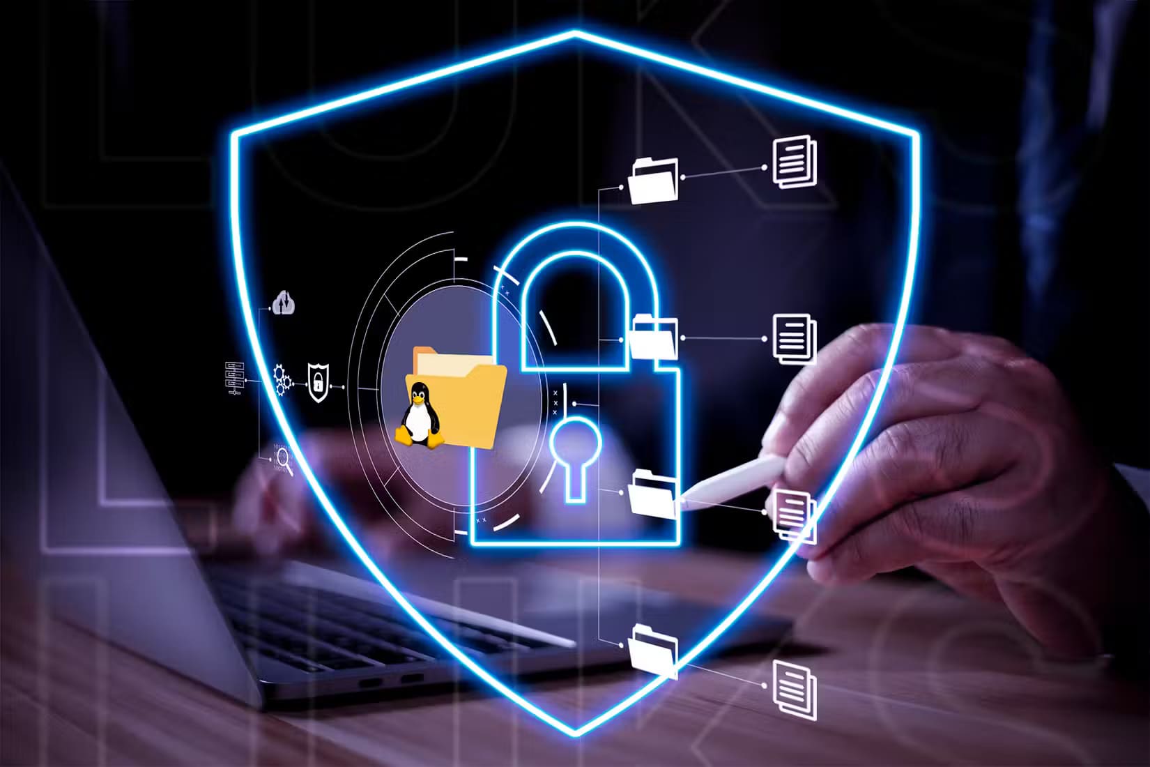 a-folder-with-some-encrypted-linux-documents-and-a-shield-with-a-padlock-in-the-foreground كيف تحمي توقيعات البرمجيات أمان التطبيقات والكود