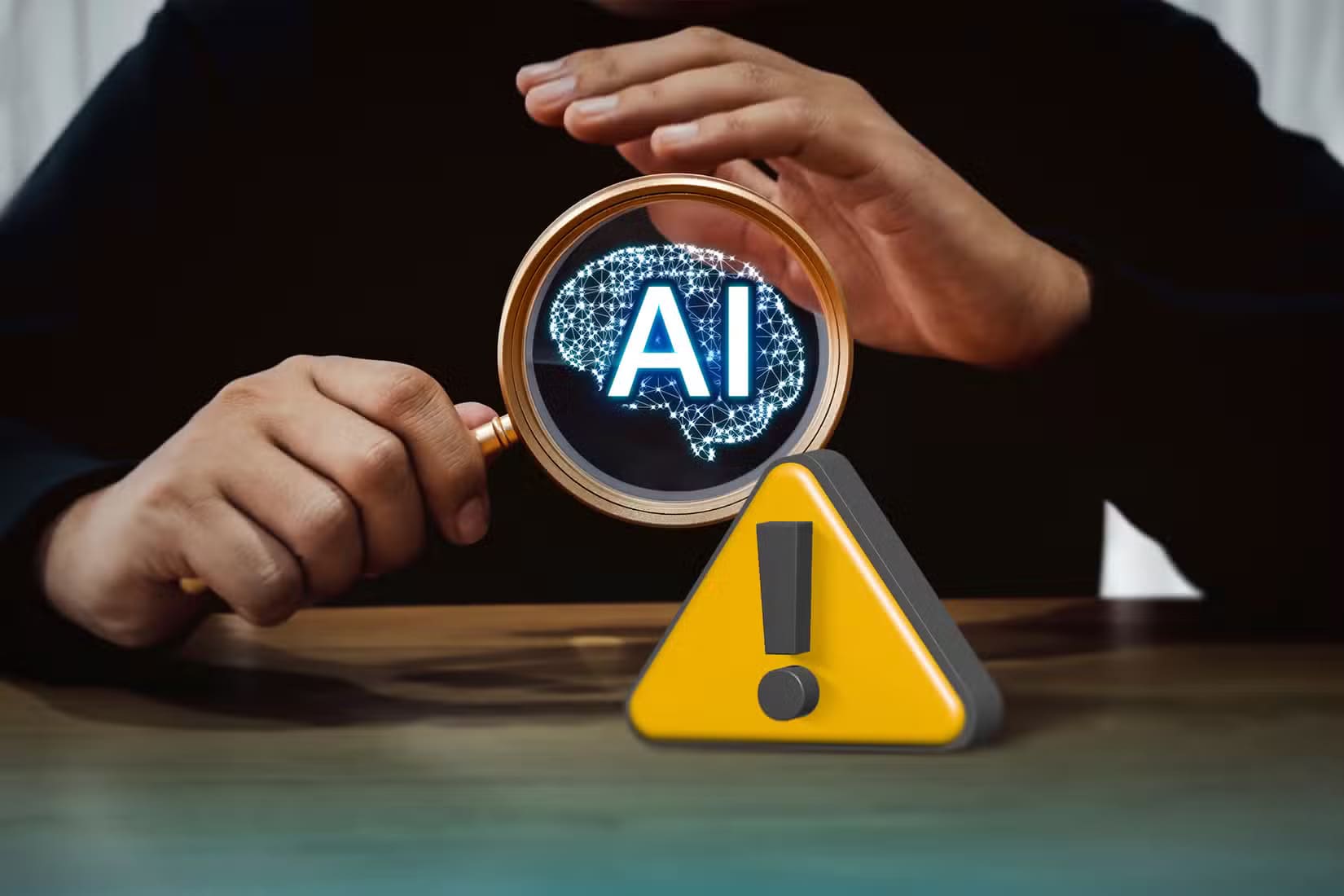 a-person-with-a-magnifying-glass-with-the-text-ai-and-a-warning-icon طرق سريعة لفهم شروط الخدمة دون إضاعة الوقت