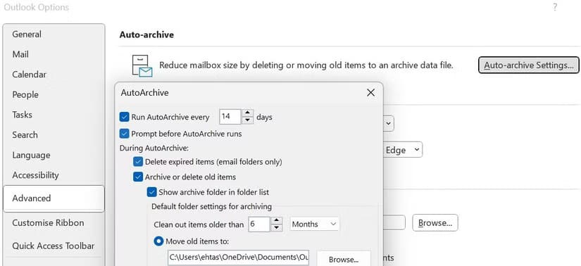 adjusting-the-autoarchive-settings-in-outlook أفضل الطرق لتنظيم صندوق الوارد في Outlook لتحقيق كفاءة أعلى