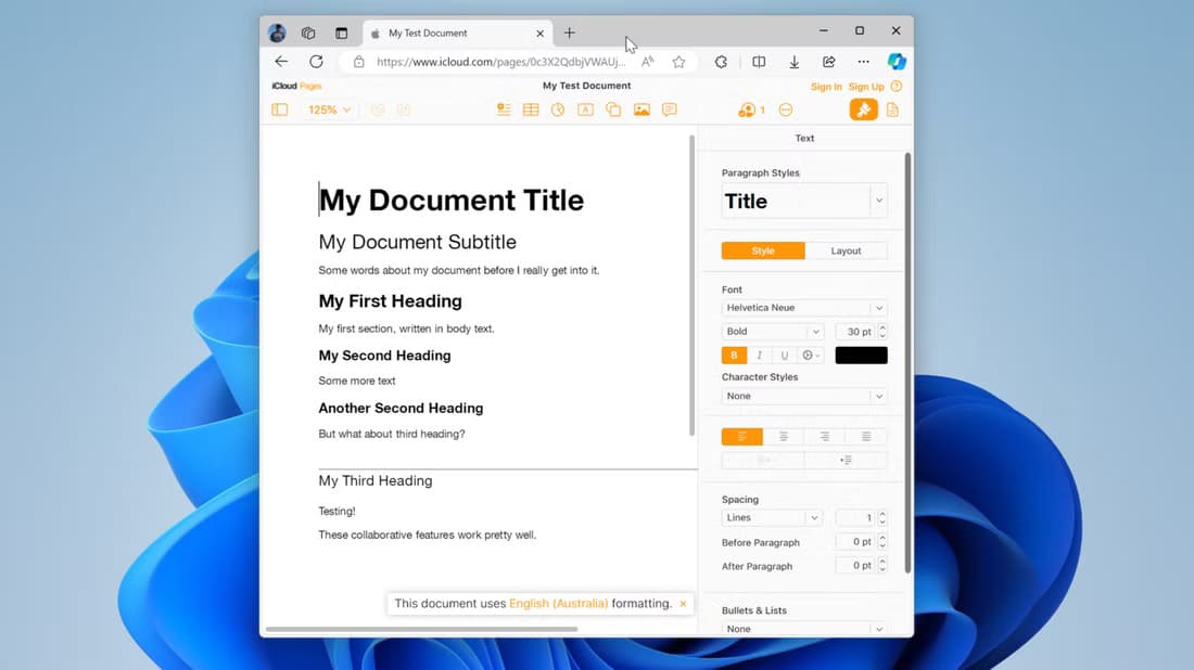 apple-pages-document-open-in-edge-on-windows-11 طرق سهلة لمشاركة مستندات Pages مع مستخدمي أجهزة غير Apple