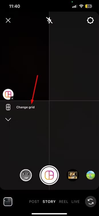 change-grid-option-in-instagram كيفية إضافة صور متعددة إلى قصة Instagram